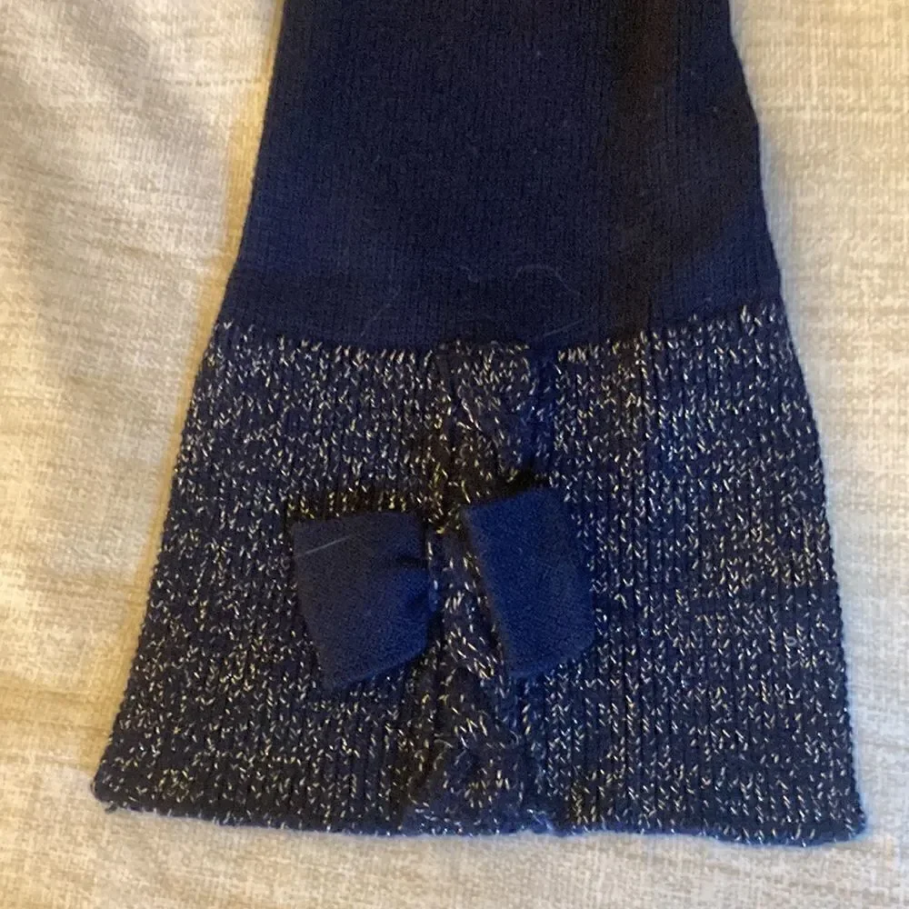 Jacadi Girls Matching Embellished Scarf & Hat Set in Navy / Gold Metallic.